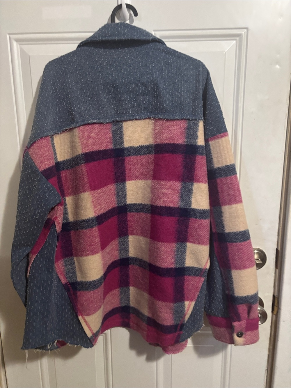 Plaid Shacket Jacket in Pink & Blue - Picture 5 of 5